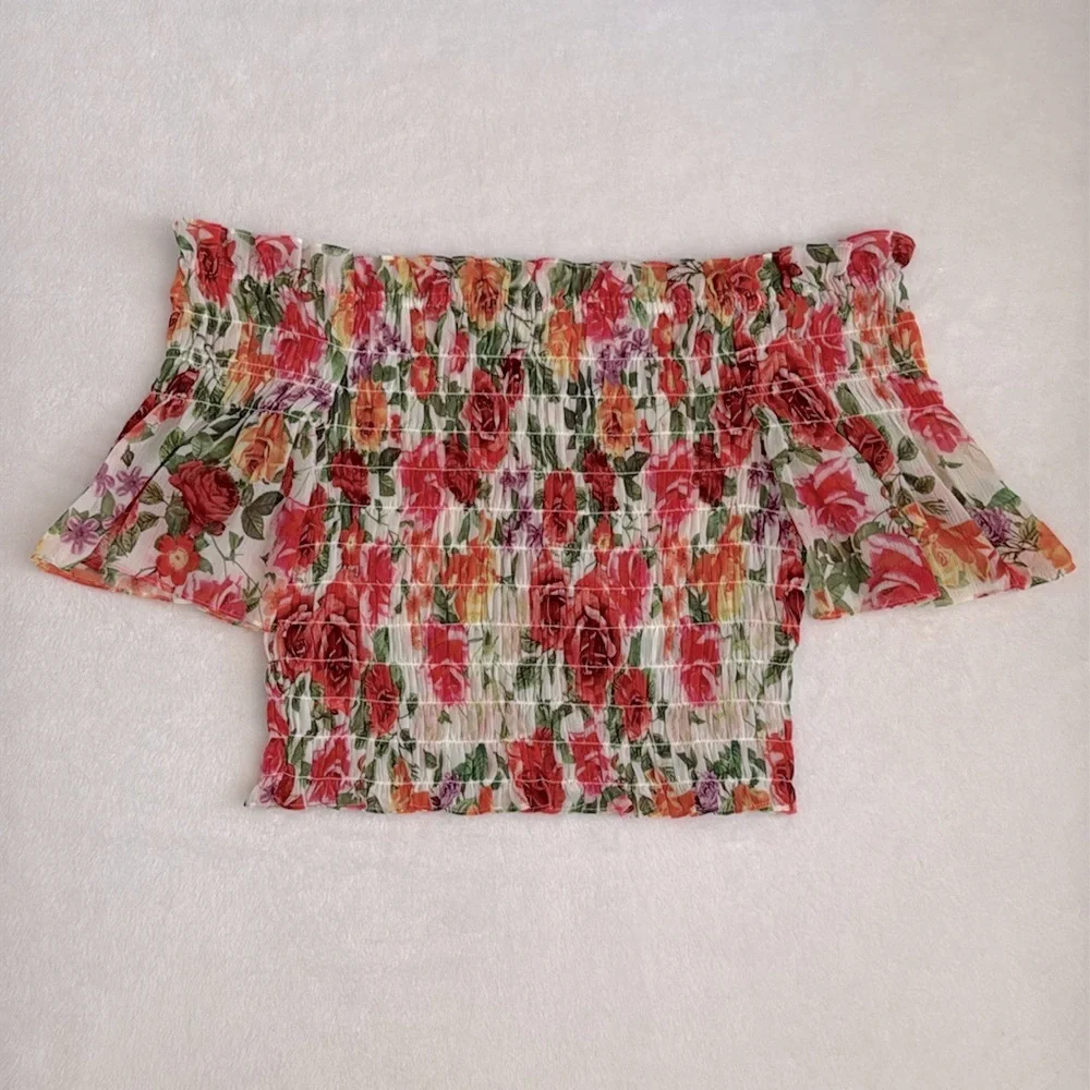 L'Agence | Bexley Off Shoulder Smocked Floral Top White Multi Garden Floral (XS) - Picture 11 of 15